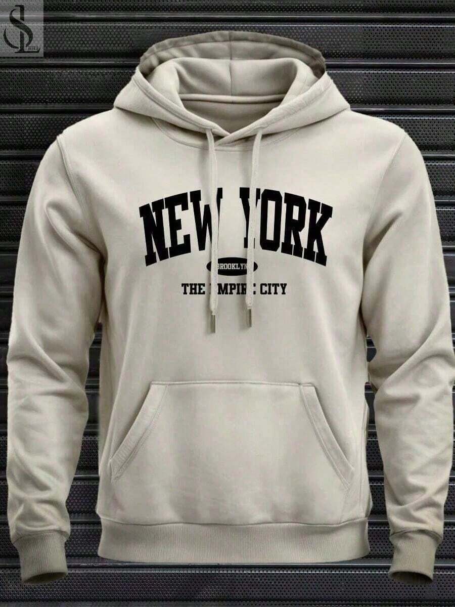 New York City Men's Unisex Kangaroo Hoodie Sweatshirt, Warm, Soft And Comfortable Winter Jacket, New Release, 100% Cotton - Màu be - Xem 1