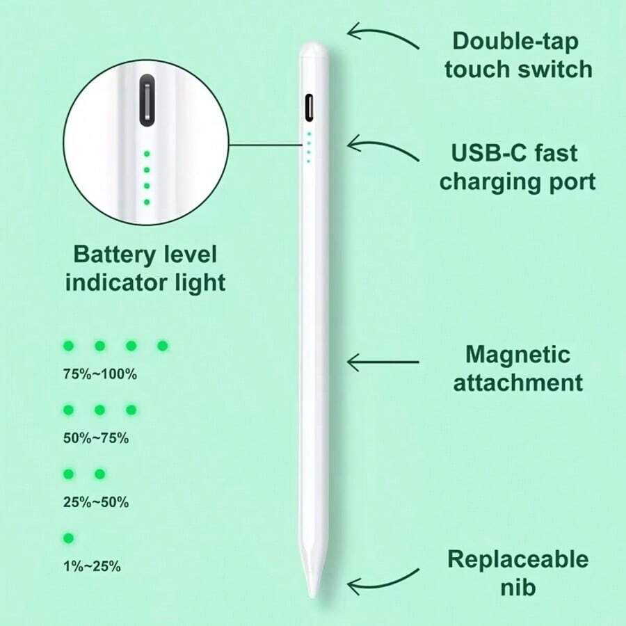 Compatible With IOS And Android Phones/Tablets, Dual-Screen Charging Stylus, Compatible With Apple/Android Tablets, Includes USB Charging Cable, Ideal For Learning, Business, And Gaming.