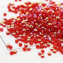 100颗8毫米高品质玻璃水晶珠，扁平圆形散珠，适用于DIY手链和项链首饰制作 - 水粉紅色 - 查看 2
