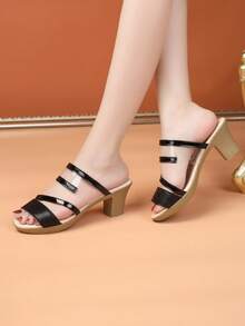 ABZT Giày sandal cao gót màu đen trơn thời trang mùa hè cho nữ, dép lê casual ngoài trời, giày Sweet Mother. - màu đen - Xem 2