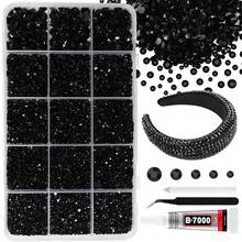 1000/12000顆裝 銀色透明 2-6mm 5種尺寸混裝水鑽套組，附蠟筆與鑷子，適用於手工藝、服飾、鞋子、襯衫、珠寶裝飾，亮面平底水晶寶石 - 多色 - 查看 9