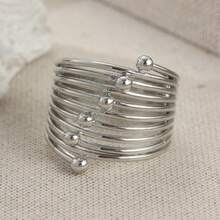 Fashionable Retro Multi-Circle Wrapped Design Hollow Wide Band Ring, Handmade Jewelry Suitable For Women's Parties And Gatherings, An Ideal Gift For Friends - Silver - View 2