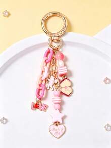 1pc Fashion Beaded Star Keychain, Heart Keyring, Girl Bag Charm - Multicolor - View 4