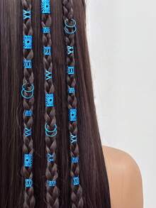 100 pièces Ensemble de dreadlocks bleu mixte, petites tresses charmantes personnalisées pour fête de rue, accessoires de costume de tresse de cheveux pour Halloween, été, vacances, voyage - Bleu azur - Voir 1
