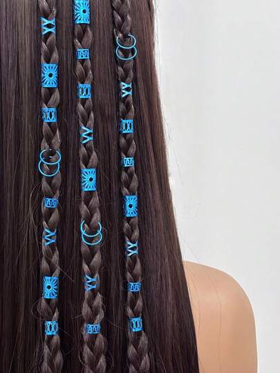 100 piezas Conjunto de rastas azules mixtas, encantadores clips para el cabello trenzado pequeño personalizado para fiesta callejera, accesorios de disfraz de trenzas para Halloween, verano, vacaciones, viaje
