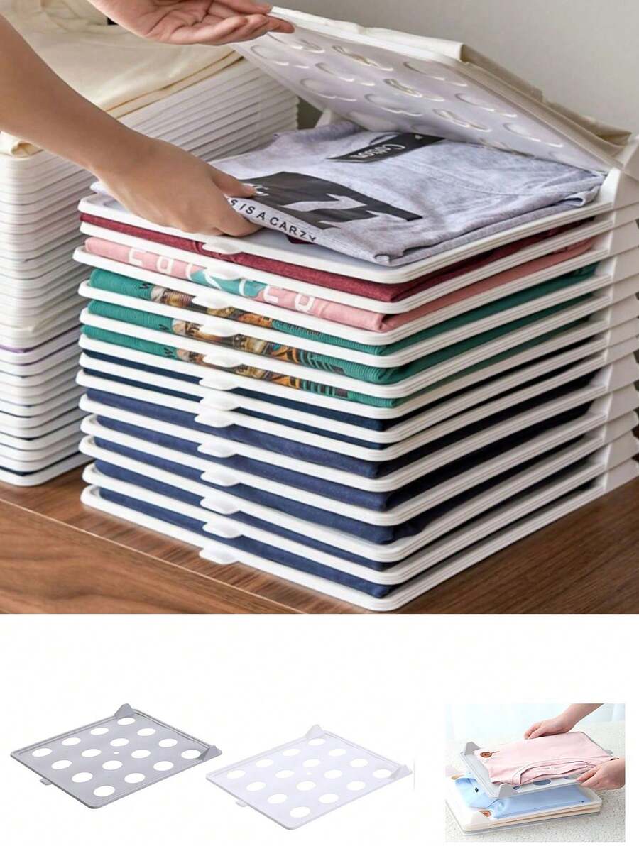 1/5/10个装大容量32*25厘米可折叠塑料收纳盒带盖 - 节省空间，防皱衬衫裤装整理器 | 懒散人士衣橱收纳神器 | 便携式多孔快速折叠晾衣架 | 适用于返校季、万圣节、圣诞节及日常家居收纳，女士好礼