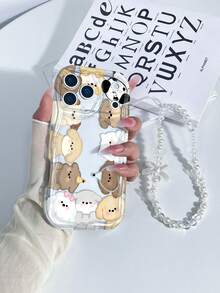 1个极简可爱狗狗印花保护手机壳，带可拆卸珍珠蝴蝶结挂绳，适用于 11/12/13/14/15 Pro Max、Galaxy A04/A05/A13/A14/A15/A24/A25/A35/A54/A55/S23/S24 [国际版] - 彩色 - 查看 3