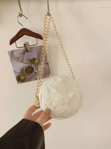 时尚3D蕾丝花朵圆形包，少女独特百搭链条单肩斜挎包 - 米色 - 查看 6