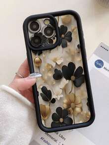 1 pieza Funda protectora gruesa con diseño de agujero para cámara y patrón de flor negro y dorado, compatible con iPhone 11 Pro Max/12 Pro Max/13 Pro Max/14 Pro Max/15 Pro Max/16 Plus/16 Pro Max/16E, Galaxy A55/A15/S24 Ultra/S25 Ultra, Redmi, OPPO/Realme, VIVO, Infinix, Honor, MOTO, , resistente al agua, a los golpes, a las caídas y a los arañazos,mobile phones, bags, mobile accessories, phone cases, room decoration, accessories, transparent phone cases, summer, phone straps, men's phone cases, black phone cases, pink phone cases, mobile case for men, mobile case for women, mobile phone protection, beach accessories, strawberry treats, phone protection covers. - Estilo (1 pieza) - Ver 1