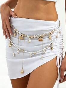 1 chiếc dây chuyền eo hai lớp kiểu dáng kỳ nghỉ biển, đính ngọc trai giả, vỏ sò và tua rua, thanh lịch, sang trọng, thích hợp cho kỳ nghỉ biển, tiệc tùng, thường ngày, phong cách đường phố, hẹn hò đôi, quà tặng trang sức đa năng cho nữ dịp lễ sinh nhật. - Dây xích thắt lưng - Xem 2