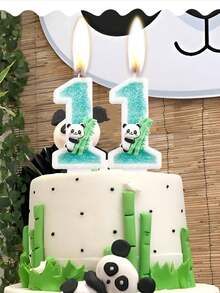 熊猫与绿色竹子可爱水晶数字0-9生日周年纪念派对蛋糕装饰蜡烛，动物主题 - 查看 6