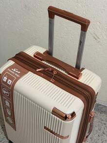High-Quality Carry-On Suitcase, 4-Piece Double-Wheel Design, 360-Degree Rotating Wheels, 8kg Capacity. - màu be với màu nâu - Xem 2
