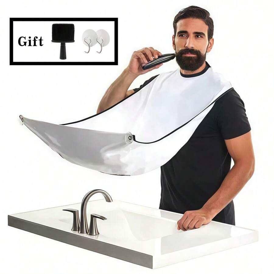 男士胡须围兜，胡须修剪收集斗篷，剃须碎屑收集器，不粘防水胡须修剪布，无尘剃须围兜，碎屑防护围裙，防粘胡须剃须斗篷，浴室剃须碎屑收集器，便携式胡须修剪围裙，男士剃须修剪防水碎屑收集器 - 多款 - 查看 1