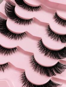 5 Pairs DD Curl Fluffy Russian Mink False Eyelashes, 3D Voluminous Dense Cat Eye Faux Lashes, Messy Mink Lashes, Long Fox Eye Lifting Lash Set, Full Root Extended Volumizing Outer Corner Makeup - Black - View 4