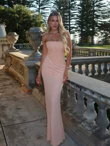 2026 Sequin Strapless Maxi Dress – Elegant Ruched Bodycon Gown With Sparkle Bodice, Pink Formal Evening Dress For Prom & Party - Hồng - Xem 1