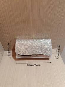 1个闪亮金属翻盖信封手拿包，饰有配饰，适合晚宴、婚礼、舞会、宴会、浪漫场合 - 銀色 - 查看 5