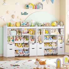 Scaffale per bambini da 122 cm con scatole su ruote, libreria per bambini con 4 scomparti portaoggetti - Bianco - Visualizzare 1