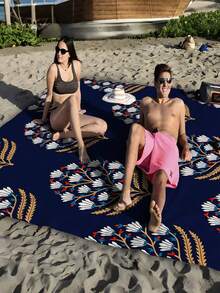1pc Traditional Floral Pattern Picnic Blanket, Large Sand-Proof Waterproof Beach Mat, Suitable For Camping, Portable Foldable Lightweight Travel Rug, Ideal For Park Outing, Beach Trip, Barbecue And Other Outdoor Activities - C - View 9