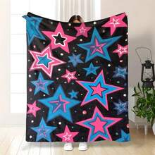 280Gsm Starry Night Throw Blanket - Soft Acrylic & Fabric, Bright Pink & Blue Pattern, Lightweight And Durable Cozy Cover For Sofa, Bed, Travel - Year-Round Comfort, Ideal For Living Room Or Bedroom, Bedroom Decoration Item, Classic Style - White - View 4