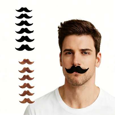Bộ 6/12 ria mép xoắn kiểu tay lái xe đạp, màu đen và nâu, thích hợp cho Halloween, tiệc tùng, hóa trang, Giáng sinh, Lễ Tạ ơn.