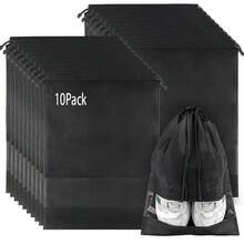 Portable Travel Shoe Bag, Multi-Functional Large Capacity Drawstring Bag, Made Of Durable Non-Woven Fabric, Dust-Proof Design With Drawstring Closure, Foldable And Reusable, Unisex, Suitable For All Types Of Shoes And Boots Storage And Organization, Essential For Home Storage And Travel - Black - View 10