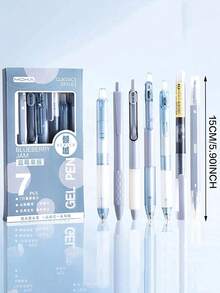 Bộ 7 bút bi bấm rút, đa chức năng, mực khô nhanh, phù hợp cho học sinh và luyện tập, mực đen, thích hợp cho mùa tựu trường. - màu xanh da trời - Xem 3