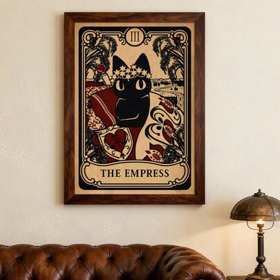 1pc Vintage Black Cat Empress Tarot Card Wall Art Picture Dark Academia Gothic Canvas Print Paintings|Retro Gothic Cute Witchy Black Cat Decorations For Bedroom,Living Room Or Office Home Decor,Dark Academia Aesthetic Poster,Unique Spiritual Gift For Her,Unframed Or Framed