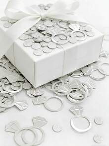 130 PCS Diamond Ring Confetti, 30 Paper Rings + 100 Round Confetti Pieces. Gold & Silver Glitter Throwing Confetti For Wedding, Proposal, Bridal Party, Wedding Anniversary, Candlelight Dinner. Themed Party Decor Table, Bed & Dining Table Decoration - Multicolor - View 1