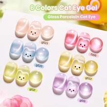 Beetles Sugar Meadow 6 Colors Cat Eye Gel Nail Polish Set, Pastel Glitter Pink Purple Green Blue Orange Peach Yellow Shades, Magnetic Soak Off UV LED Manicure, Spring Easter Gifts For Women - 6 Colors Sugar Meadow - 查看 2