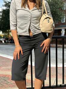 Women Casual Fold Over Loose Fit Capri Pant Leg Cropped Flowy Cotton Gaucho Pants Comfy Casual Yoga Coluttes Pajama Bottom Soft Comfortable Cropped Trouser Lounge Sleepwear Bottoms - 灰色 - 查看 5