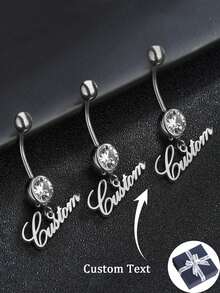 Customized Name Belly Button Ring, Personalized Silver Name Belly Button Piercing, Body Jewelry For Women, Gift For Her, Custom Name Piercing Jewelry - Silver - View 3