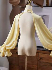 European And American Style Bridal Long Sleeve Shoulder Decor Chiffon Shawl, Versatile Accessory For Wedding Dress - Yellow - View 2