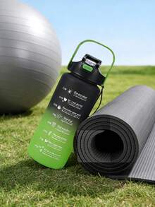 Fitness Time Scale Water Bottle, Large Capacity Gradient Color Sports Water Jug, Portable Bounce Lid Straw Cup - Black and Green Gradient - View 9
