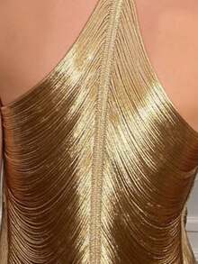 Fringed Back Slit Halterneck Dress Long Slim Elegant Dress Elegant Dresses Formal Party Graduation Dresses For Women Vestidos Elegantes De Mujer Fiesta Noche - 金色 - 查看 3