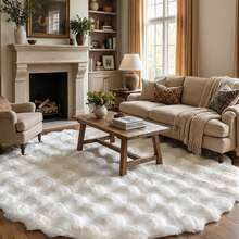 1pc Milky White Plush Rug, Fluffy Decorative Floor Mat, Suitable For Living Room, Bedroom, Study And Other Spaces, Round Rug, Pet-Friendly Carpet. - Beige - View 11