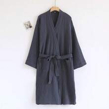 1pc Unisex 100% Cotton Kimono Collar Bathrobe, Loungewear, Sleepwear, Suitable For Home, Pool, Beach, All Seasons - Multicolor - View 5