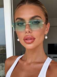 1 buah Kacamata Hitam Fashion Wanita Tanpa Bingkai Bentuk Persegi Panjang dari Logam, Cocok untuk Pakaian, Suasana Liburan, Aksesori Gaya Jalanan, Olahraga, Pesta, Aktivitas Luar Ruangan, Tampilan Gaya Jalanan, Perlindungan Matahari - Hijau - View 5