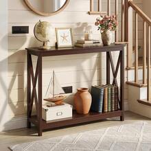 Sofa Side Console Table With 2 Storage Shelves Narrow Accent Table For Entryway/Hallway/Living Room, 39.3in L X 11.8in W X 31.6in H (Dark Brown, 39.3 Inch) - Dark Brown - View 2