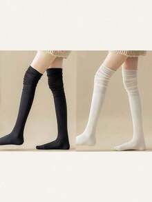 1pair Women's Over-Knee Winter Warm Boot Socks, Long And Thigh High, Cozy - 黑色 - 查看 8