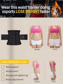 1pc Wrap Waist Trainer Double Belt Body Shaper Corset Shapewear Slimming Sheath Woman Flat Tightens Belly Sheath Waist Trainer Body Shaper - 黑色 - 查看 6