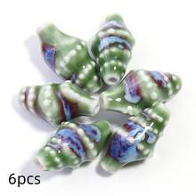 6颗扎染贝壳陶瓷珠，夏季海滩散珠，适合女性制作手链、项链、DIY首饰，复洛克风格 - 海螺 - 查看 12