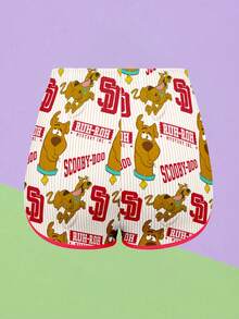 SHEIN X SCOOBY-DOO Women's Cute Cartoon Print Camisole Tank Top And Contrast Trim Shorts 2 Pieces Set Red Elegant Summer - Red - View 7
