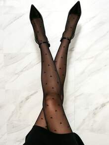 1 chiếc quần tất nữ, quần tất mỏng màu đen họa tiết trái tim gợi cảm, thoáng khí, thích hợp mặc hàng ngày, đi làm, hẹn hò, đa năng. - màu đen - Xem 3