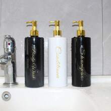 3/6pcs/500ml Bathroom Dispenser Bottles, Empty Containers For Shampoo, Body Wash, Conditioner, Refillable, Home Bathroom Decor, Autumn Decor, Back To School Decor, Plastic Refillable Soap Dispenser, Kitchen & Bathroom Storage, Empty Reusable Soap Lotion Shower Containers - Cylindrical White + Full Gold Pump - View 1