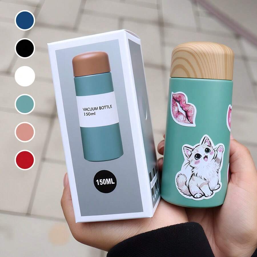 EcoNymphal 5盎司/150毫升/8.5盎司/250毫升迷你不锈钢纤细保温小旅行水瓶，咖啡杯，口袋水瓶，保温保冷，防漏，附赠可爱贴纸，女士礼物，情人节礼物 - 彩色 - 查看 1