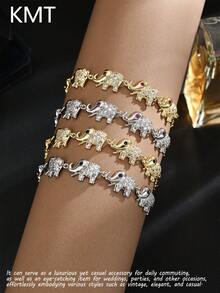 1pc Copper Inlaid Cubic Zirconia Cute Elephant Design Women Fashion Bracelet, Elegant For Daily Wear And Party - Elephant - View 2