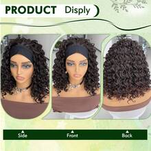 Curly Headband Wigs For Women,Headband Wig Deep Curly Wave Half Wigs Synthetic Glueless Short Natural Black 12Inch - 1b/33# - Xem 3