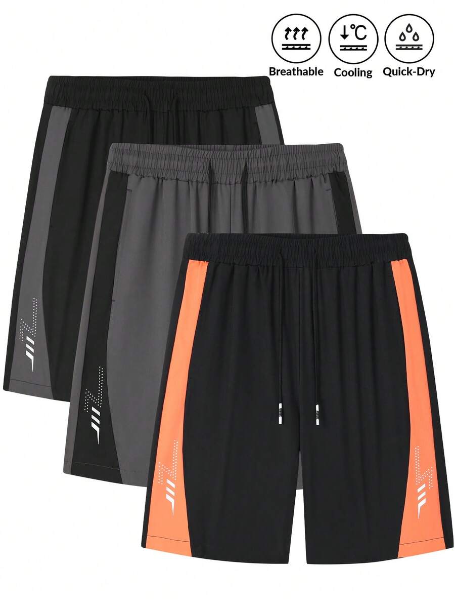 1 chiếc quần short nam màu đen và cam, chất liệu mềm mại, thoải mái, có dây rút ở eo, thích hợp cho các hoạt động dưới nước, đi biển, kỳ nghỉ, hồ bơi, trang phục ngoài trời mùa hè. - màu đen - Xem 1