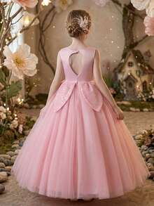 Đầm dự tiệc màu hồng thanh lịch cho bé gái tuổi teen, thiết kế cánh hoa đính sequin, lưng khoét hở phối lưới, đầm dự tiệc trang trọng, đầm công chúa, đầm dạ hội, đầm bé gái dự đám cưới, tiệc chiêu đãi, tiệc sinh nhật, kỳ nghỉ, lễ hội. - Hồng - Xem 7