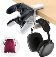 3in1 Rotating Headphone Holder - 3in1 PC Gaming Headset Holder W/Detachable Controller Holder, Adjustable Clamp-On Headset Stand,Headphone Hanger Hook Under Desk W/Cable Clip Organizer - Gaming Combo Black - View 10